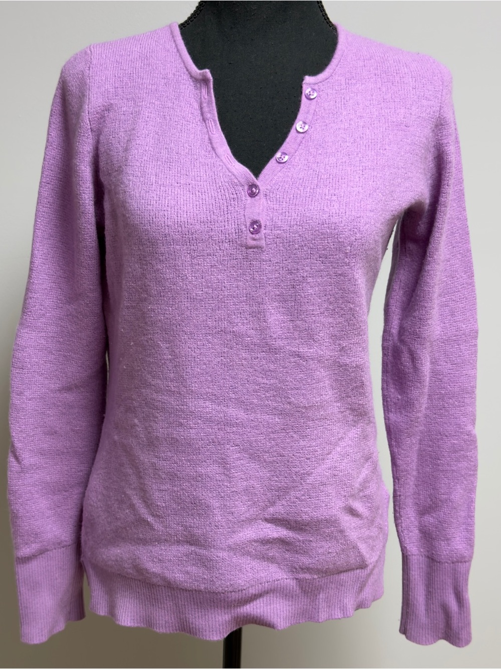 Wicked Wool Extrafine Merino Wool Henley Sweater Purple Lavender Women's Size M